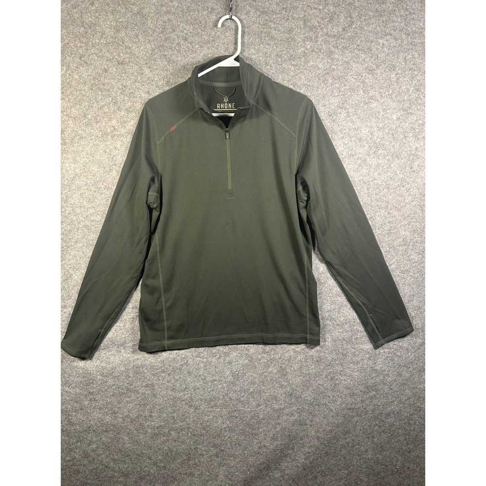 Rhone Reign Mens 1/4 Zip Pullover Olive Green Textured Athletic Top Size Medium
